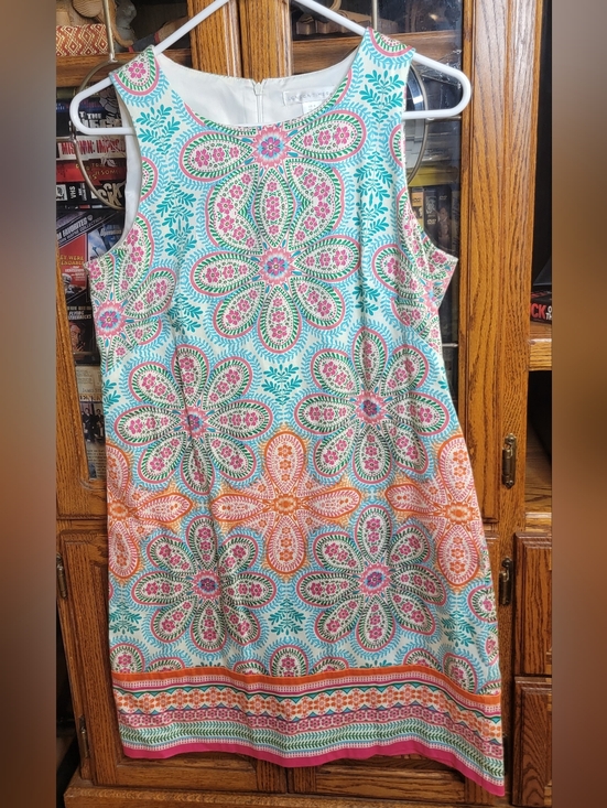 London Times Dresses & Skirts - London Times Sleeveless Midi Dress in White, Turquoise, Pink & Orange Size 6